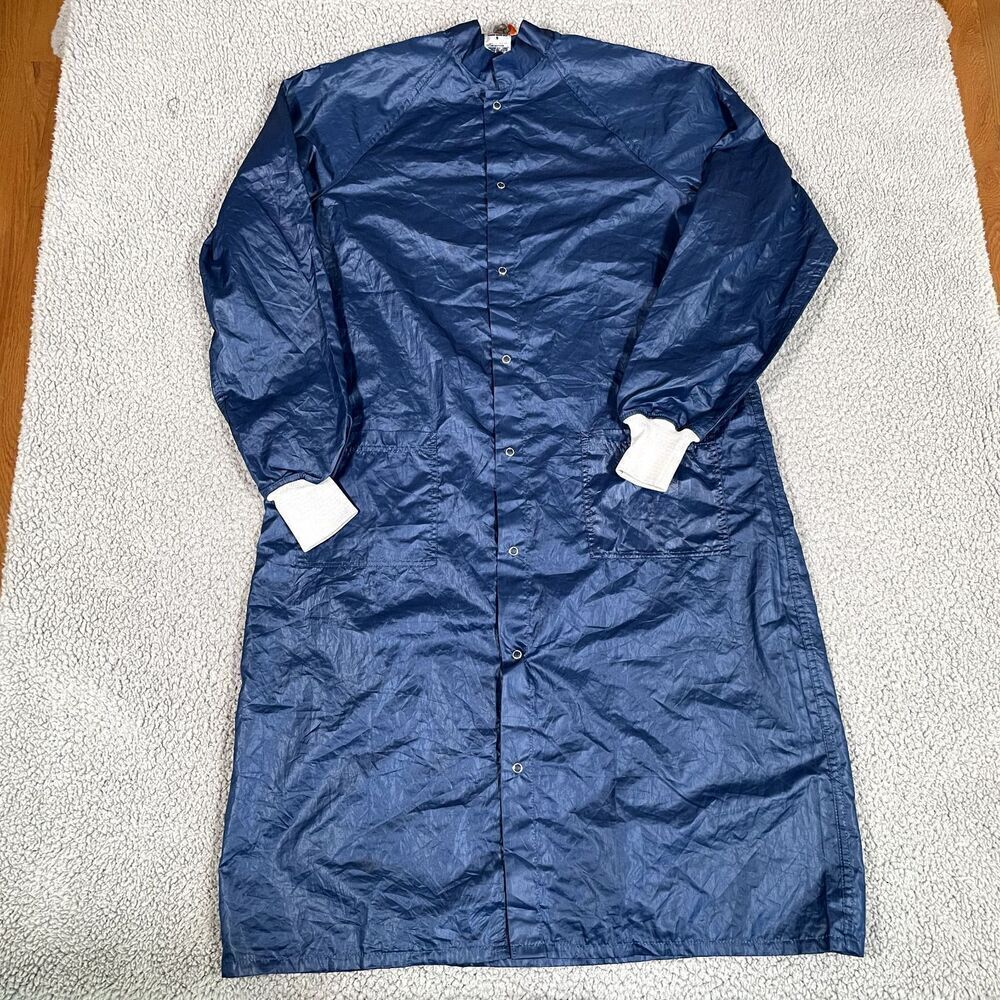 Vintage Windbreaker Trench Coat Jacket Men's Worklon Button Up Navy Blue Small